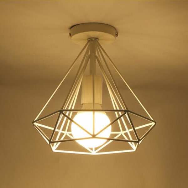 Set med 2 industriella taklampor retro bur diamantformad lampskärm 25cm E27 Vit