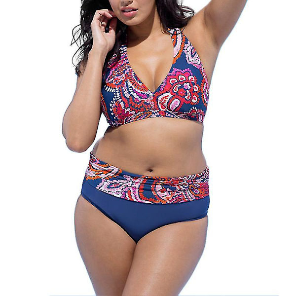 Bikinisett for kvinner med polstret BH Push Up Badedrakt Plus Size Blue 4XL