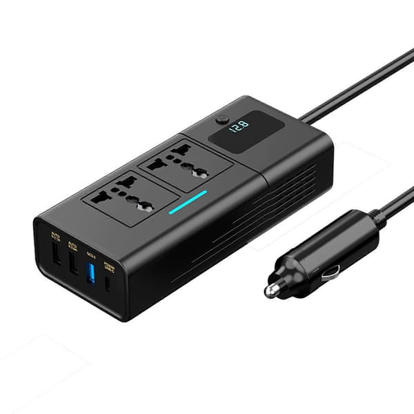 200W bilstrømomformer DC12V til 220V omformer kjøretøyadapterplugguttak med 3.1A USB, QC3.0 USB og Type-C billader Multicolor