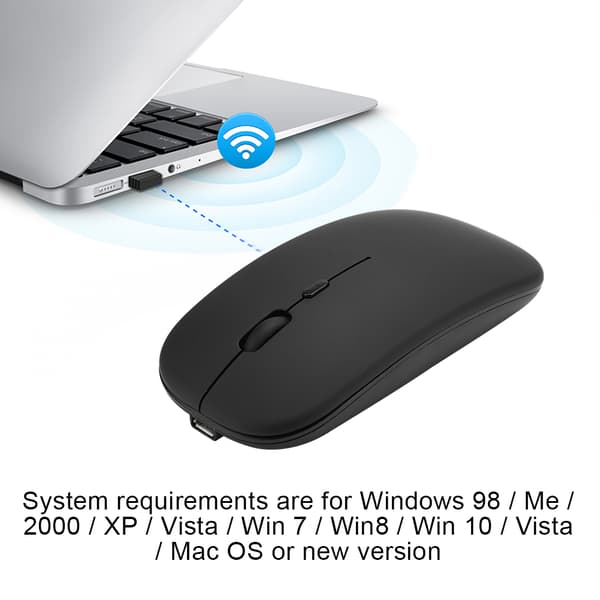 Bluetooth 2.4G kaksoistila langaton hiiri yhteensopiva Windows 98 Me 2000 XP Vista Win7 Win8 musta