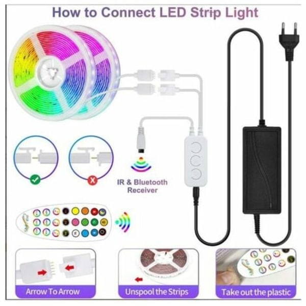 20M LED Strip, Multicolor Musical RGB LED Strip med fjärrkontroll, självhäftande LED Strip, 16 färger och 4 lägen Deco