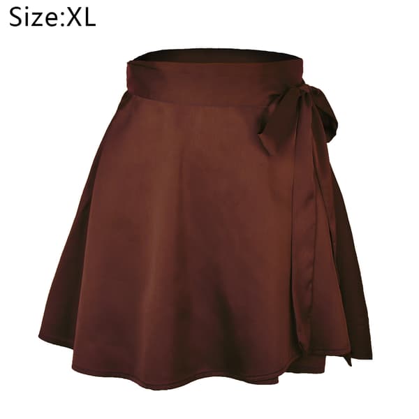 Højtaljet satin flydende blød silkeblød skater miniskørt. Chocolate,XL