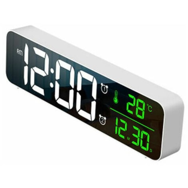 Digital väckarklocka, LED-väckarklocka Digital spegelväggklocka Stor siffrig bordsklocka med datumtemperaturvisning, USA