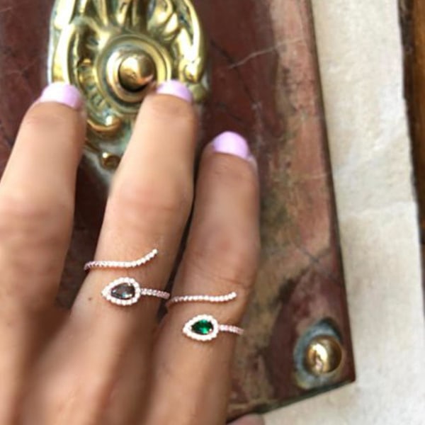 Mode Kvinnor Orm Födelse Strass Finger Ring Justerbar Öppning Smycken Present Silver and Rose Red