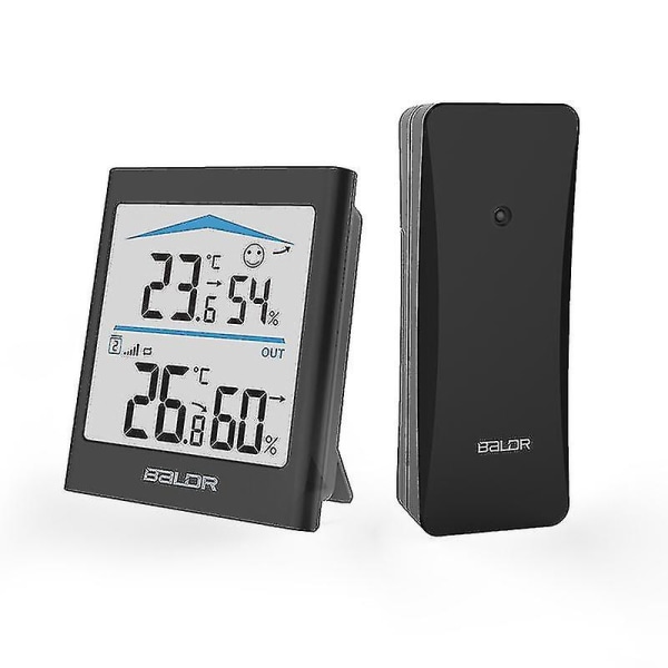 Digital LCD-værstasjon Innendørs Utendørs Trend Hygrometer Termometer Trådløs fjernkontrollsensor Bevegelsesaktivert bakgrunnsbelysning black