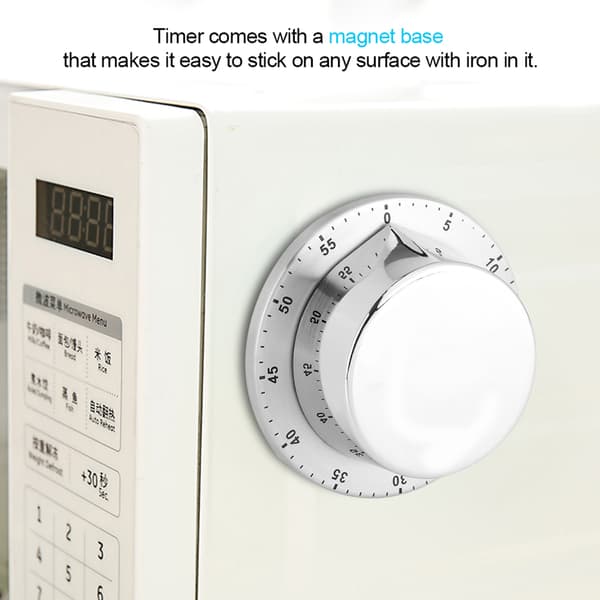 Magnetisk Base Sølv Mekanisk Køkken Timer