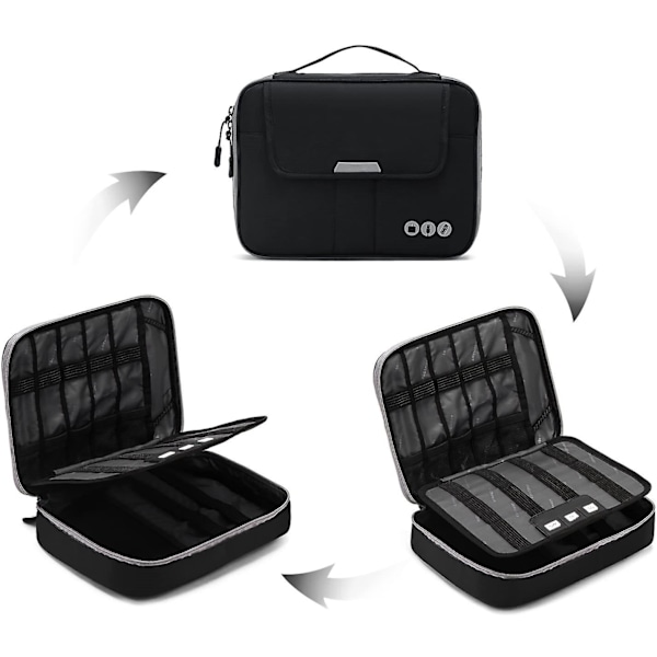 Universal reisekabelorganisering Elektronikktilbehør Bæreveske for 9,7 tommers Ipad, Kindle, strømadapter Black and Grey