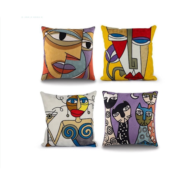 Abstrakt Van Gogh Meow Star Man Broderad Cover Kudde Kuddfodral Sängsoffa Bilkudde,