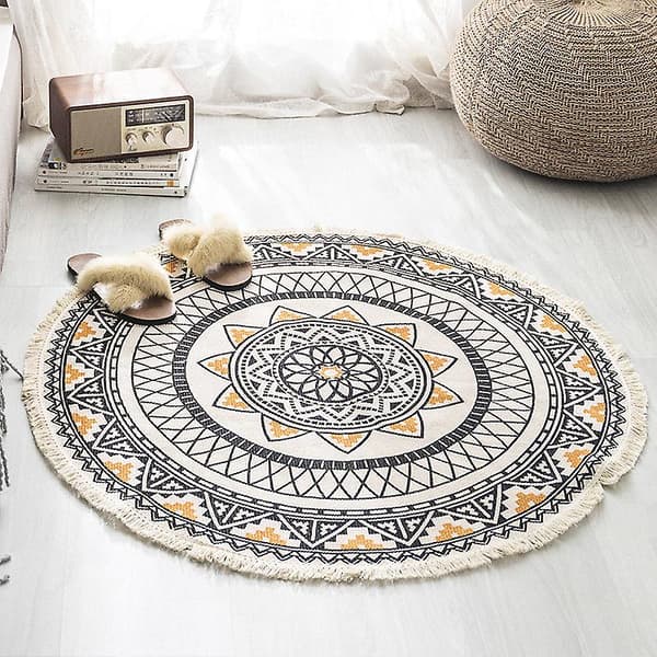 Mandala Rund Matta - Bohemisk Stil - Bomull - Diameter: 90 cm