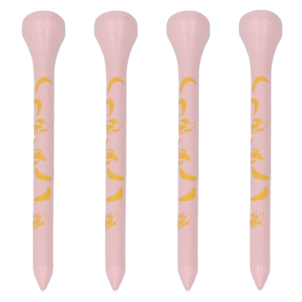 Golfpeg i bambuträ, 30 stycken, 8 cm, tryckt döskalledesign, rosa