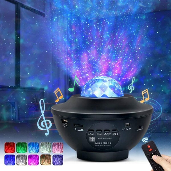 LED-projektorlampe, timer og Bluetooth-højttaler, Starry Sky-projektor med fjernbetjening