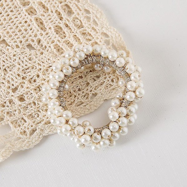 2st Full Pearl Stretch Hårband Tjock Solid Dekorativ Hästsvanshållare med hög elasticitet Huvudbonader OPP Bag beige