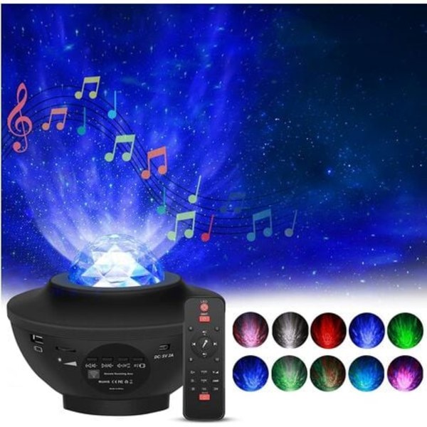 Starry Sky-projektor, roterende nattlys Starry LED-projektor med 21 moduser og fjernkontroll og timer og høyttaler og bluetooth, Ga
