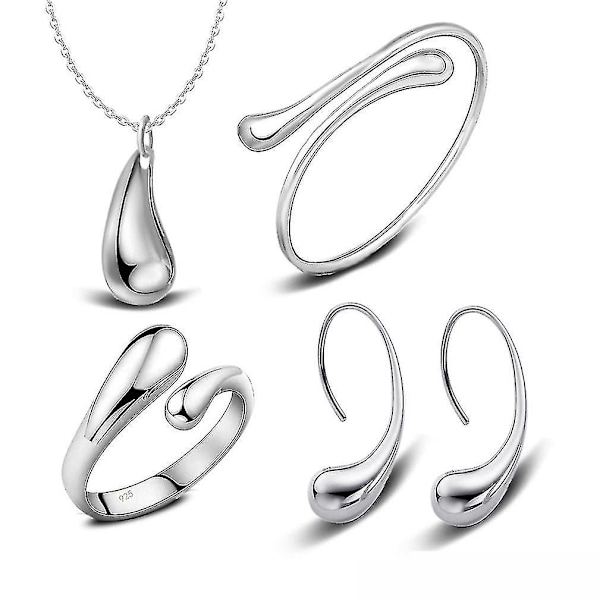 daggdroppe Smycken Set Silverpläterad Armband Halsband Örhängen Ring för födelsedagspresent