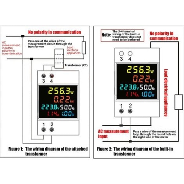 D52-2066 100A multifunktionel digital strømmåler AC40-300V skinnetype elektrisk strømmåler