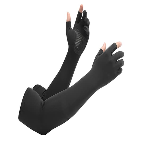 Sort 2-finger nylon silikone elastiske lette åndbare solresistente armærmer til udendørs brug