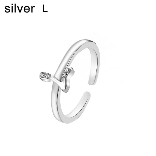 Mode Kvinnor Enkel A Till Ö Engelska Alfabetets Bokstav Rhinestone Öppen Ring Smycken Silver L