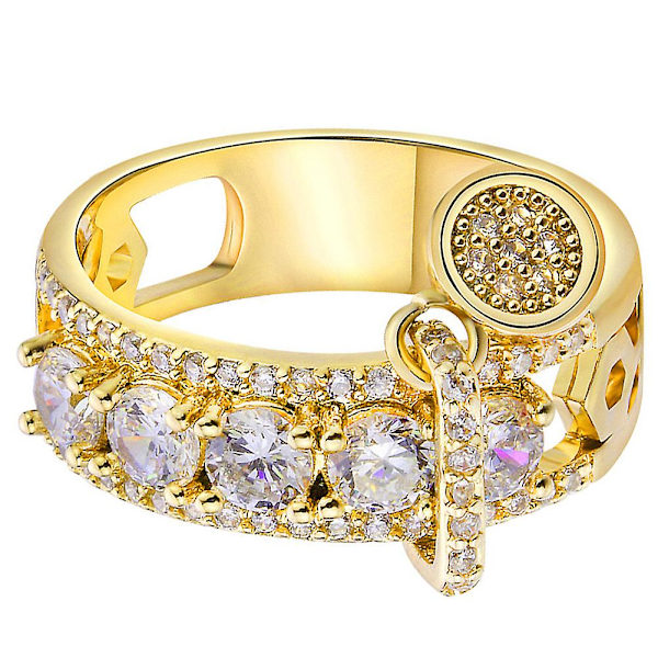 Lyx Kvinnor Cubic Zirconia Inlagd Rund Charm Ring Bröllopsfest Smycken Present Golden US 6