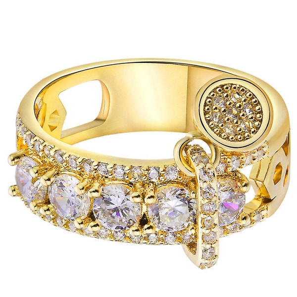 Lyx Kvinnor Cubic Zirconia Inlagd Rund Charm Ring Bröllopsfest Smycken Present Golden US 9