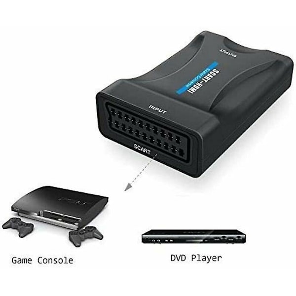 Scart til HDMI-adapter, 1080p Scart til HDMI-SCART-konverter med usb-strømkabel til tilslutning af set-top-boks, dvd-afspiller, stb-boks