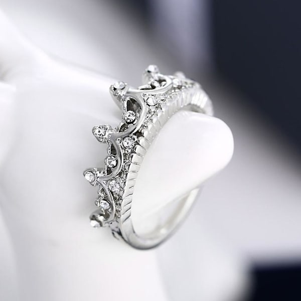 Dammode Rhinestone Inlagd Hollow Crown Finger Ring Bröllop Smycken Present Golden US 7