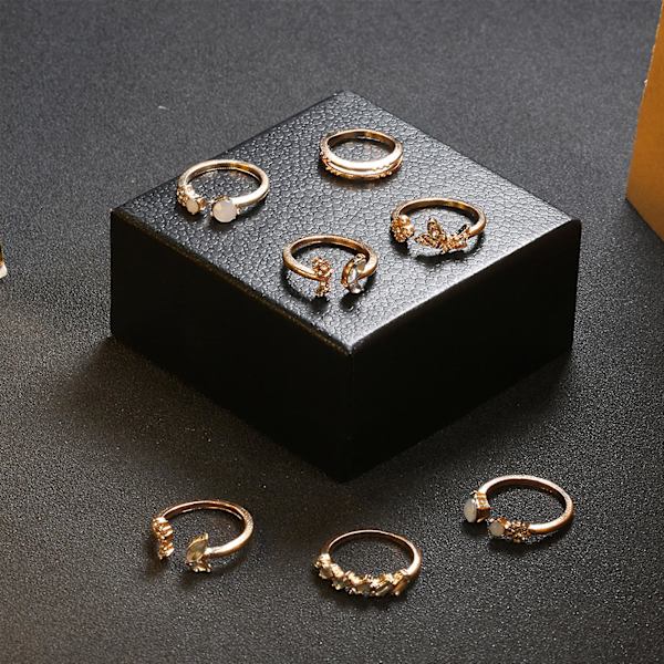 7 st Elegant öppningsring glänsande strass Slitstark kvinnlig temperament fingerring för dekoration