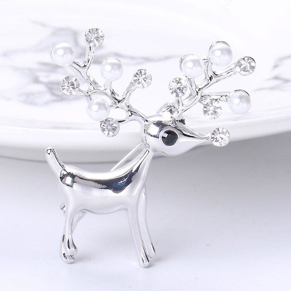 Fawn Deer Rintaneula Kiiltävä Elegantti Helmitetty Eläin Rintanappi Vintage Metallilaukku Vaatteet Riipus Sisustus Gold