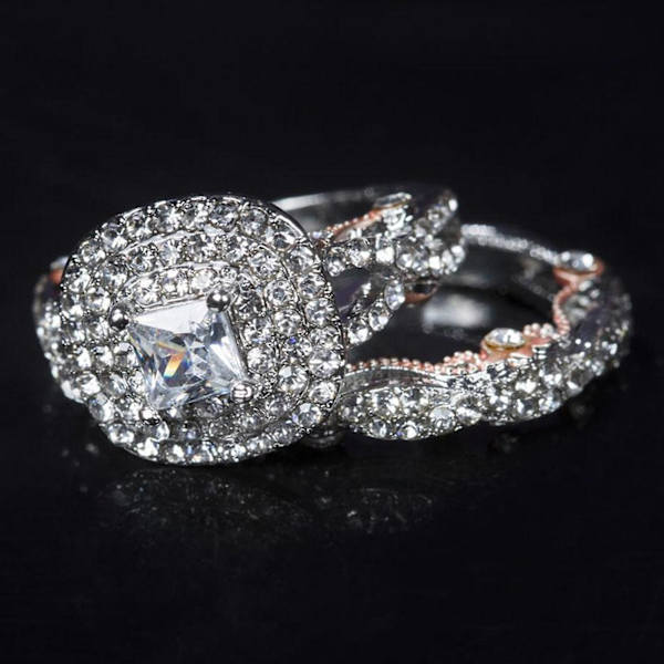 2st Fingerringar Fyrkantiga Rhinestone Dam Glittrande Galvanisering Prinsessringar För Bröllop US 8