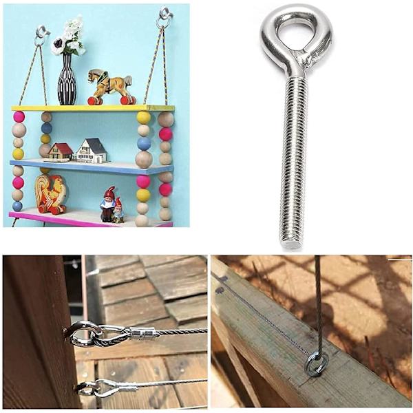 10 stycken gängad krok, M8 kraftiga ögonbultar, ögonbultar i rostfritt stål, 304 metallskruvkrokar, för utomhus- och inomhusbruk
