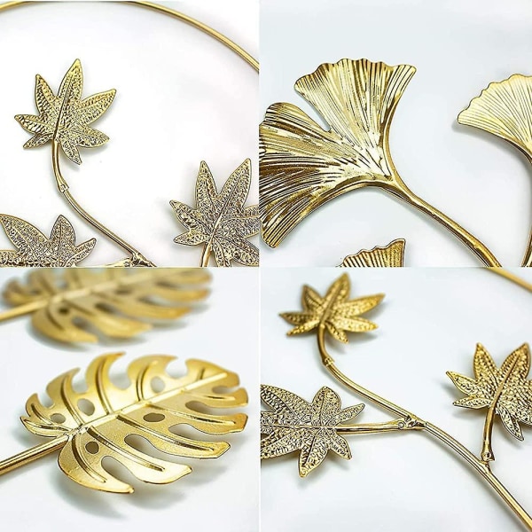 3 stk dekorative jern veggskulpturer, 3d metall blader jern ginkgo blader dekorasjon, vegg palm dekorasjon, metall vegg dekor for hjem hotell dekorasjon