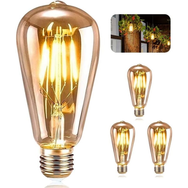 4W Edison LED-glødelampe E27 ST64 (=40W dekorative glødepærer), 470Lm Varmhvit 2700K, Vintage Lampe Retro Bu