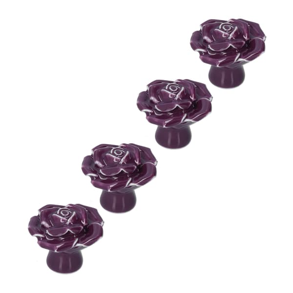 4-pack Rosformade Keramiska Skåpknoppar Modernt Hem Vardagsrum Sovrum Lila