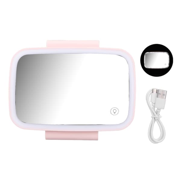 LED Touch Screen Bil Solskærm Makeup Spejl Udtrækkelig Klips Plug Play Pink