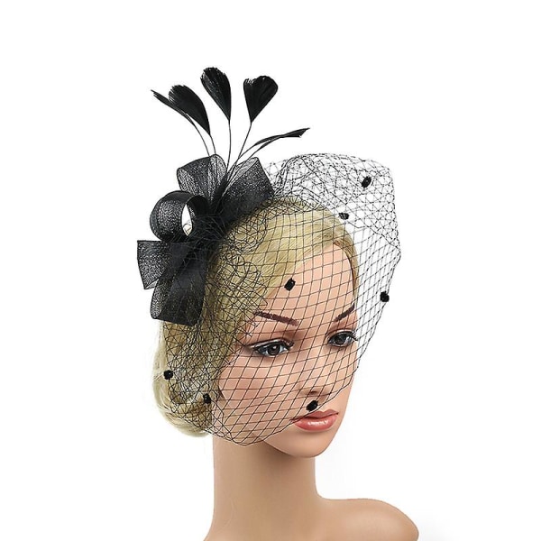 Faux Feather Net Garn Hatt Enfärgad Fascinator Bröllop Tea Party Huvudbonader Hårprydnad för Red
