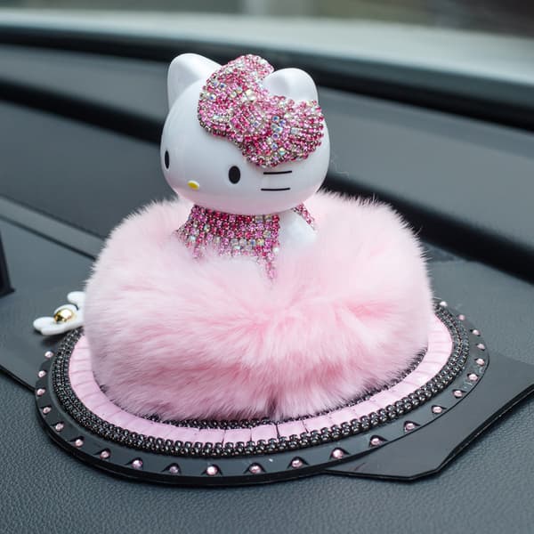 Rosa Rhinestone Bil Katt Dashbord Parfyme Pynt Figur Dekorasjon