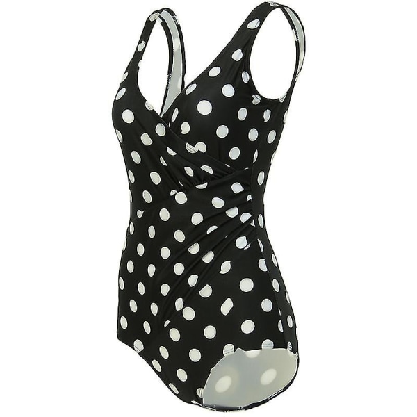 Polstret badedrakt for kvinner i ett stykke badedrakt badetøy Polka Dot Black 3XL