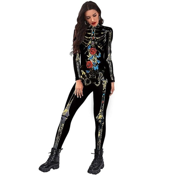 Dam Scary Skull Bronzing Print Halloween Jumpsuit Women Suit M