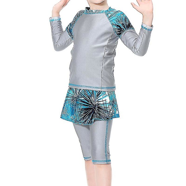 Barn Flickor Islamiska Muslim Modest Badkläder Gray 3-4 Years