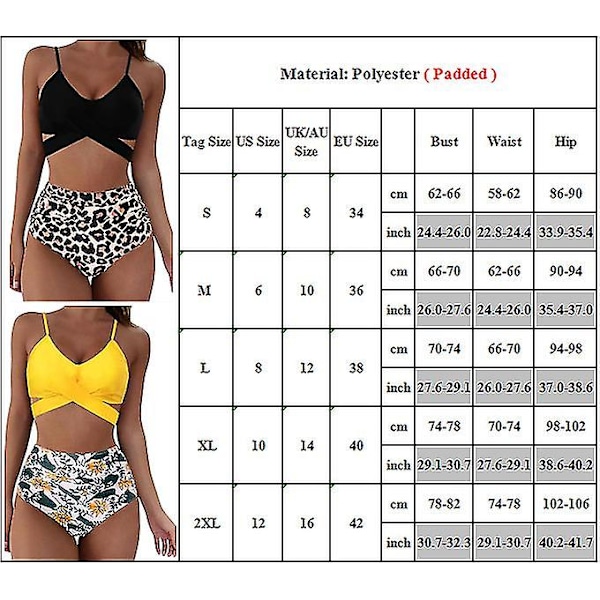 kvinner Floral High Waist Bikini Set Badedrakt Sommer Sexy Badetøy Strandtøy Blue 2XL