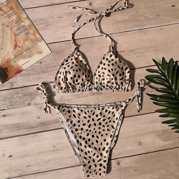 Kvinder sexet bikini-strengsæt polstret Push Up-badetøj Polka Dot Beige S