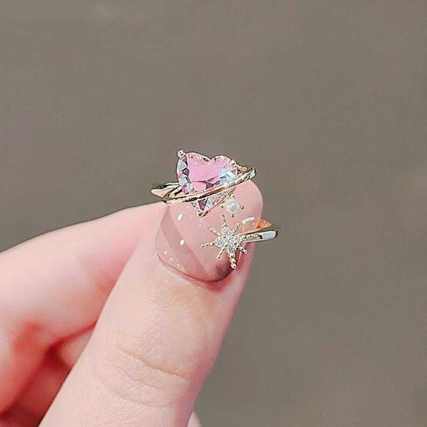 Kvinnor Ring Hjärta Form Glänsande Rhinestone Öppning Bröllop Circlet För Födelsedag