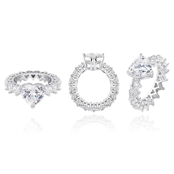 Hjärtringar För Kvinnor Koppar Guld Färg Iced Out Cubic Zirconia Ringar Hip Hop Mode Smycken Present Silver