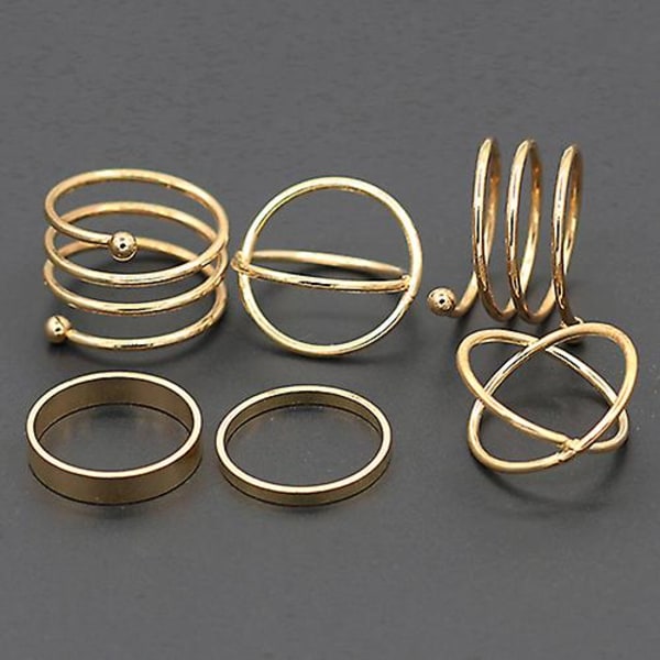 6kpl/ set Naisten Golden Tone Stack Plain Slim Band Midi Ring Spiraaliset rystyssormukset US 8