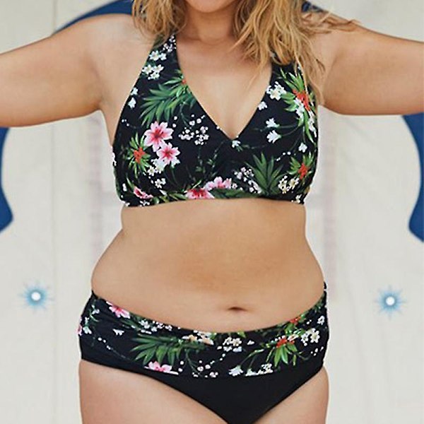 Bikinisett for kvinner med polstret BH Push Up Badedrakt Plus Size Black 4XL