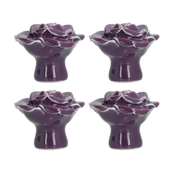 4-pack Rosformade Keramiska Skåpknoppar Modernt Hem Vardagsrum Sovrum Lila