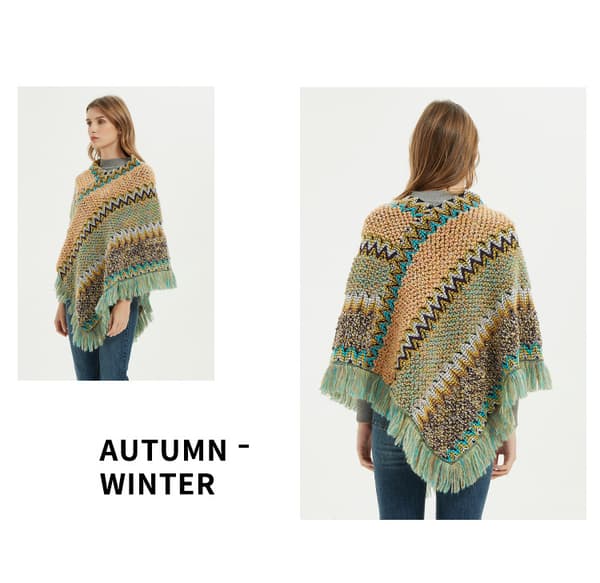 Ponchoer til Kvinder, Dameponchoer og Sjal Vinter Retro Stilfuld Poncho Sjal til Kvinder - Blå