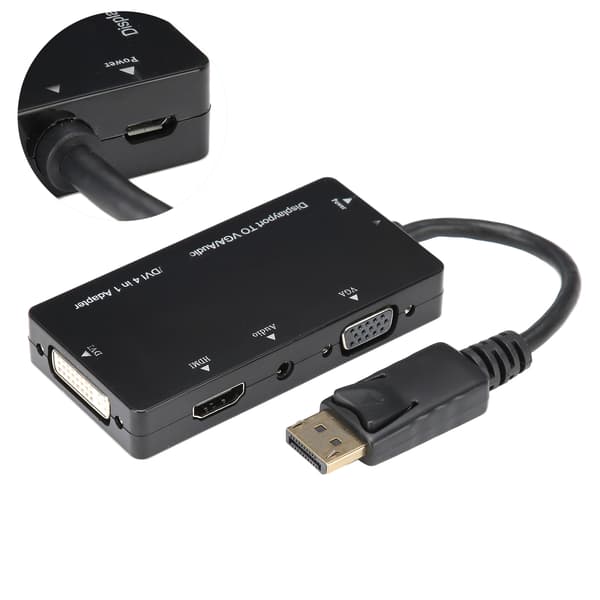 4 i 1 Adapterkabel DisplayPort til HDMI VGA DVI Audio Converter Multifunksjon