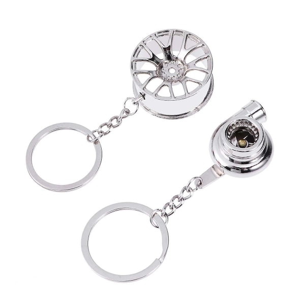 2-i-1 Car Hub Turbolader Nøglering Holdbar Cool Zink Legering Mode Bil Nøglering Kreativ Gave Dekoration Pung Taske Pendant