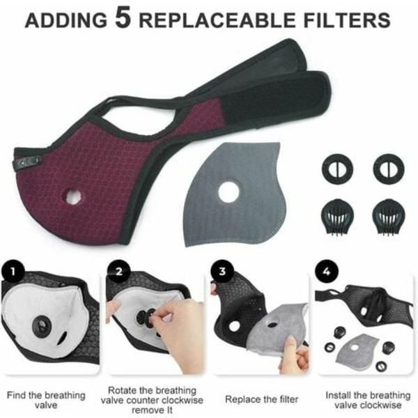 Cykelmask aktivt kol anti-damm PM2.5 utomhussport mesh män och kvinnor cykling vinter mörklila värmemask 3I2