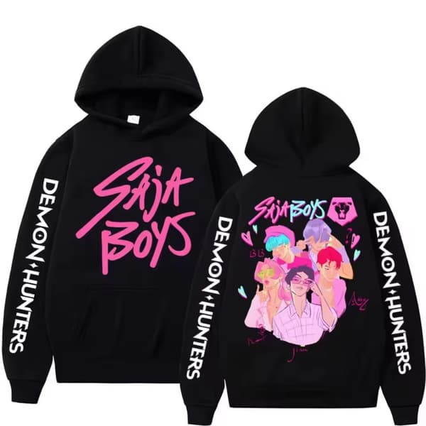 K-Pop Hættetrøje, Efterår og Vinter Fleeceforet, Lange Ærmer, Løs Afslappet Pullover - Sort, Størrelse 7-S S